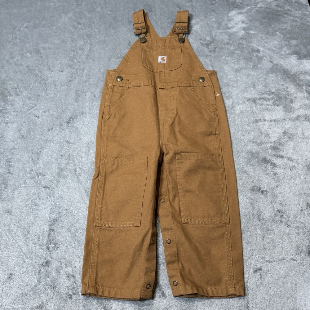 CARHARTT BIB OVERALLS 24M UNISEX DENIM POCKETS KIDS TODDLER DOUBLE KNEE